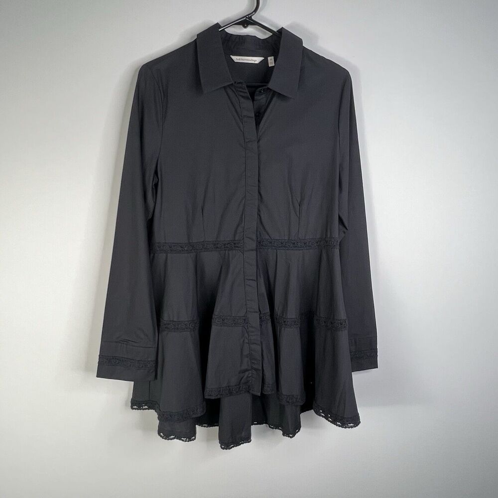 SOFT SURROUNDINGS Black Embroidered Button Up Tunic Lace Sz M Gothcore Witchy